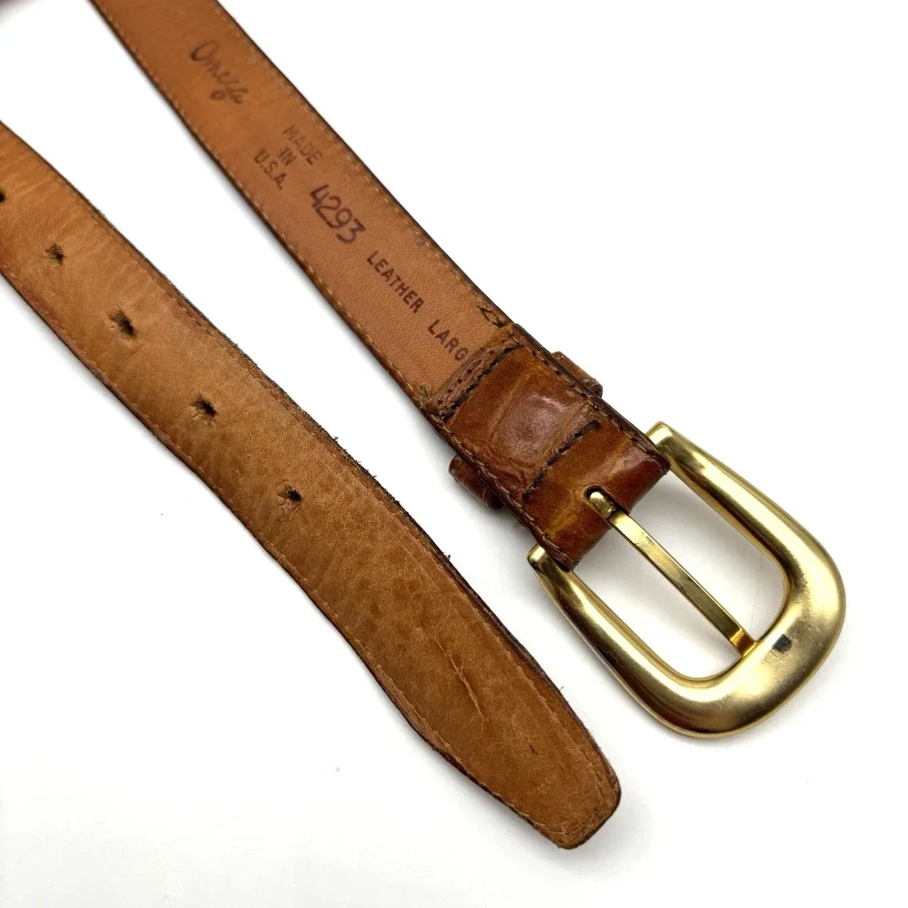 Vintage 90s OMEGA 4293 Tan Croc Embossed Genuine Leather Belt L 28-32